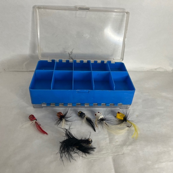 Vintage Fly Fishing Lures Lot of 6 HANDMADE lures with box - Picture 1 of 8